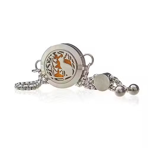 Aromatherapy Stainless Steel Chain Bracelet – Cat & Flowers