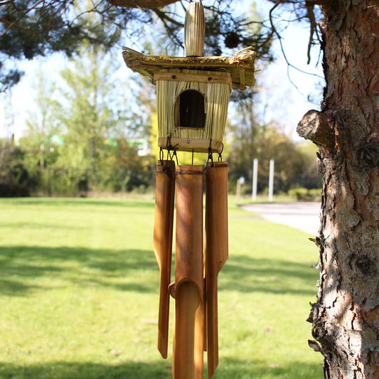 Melody in the Garden - Seagrass Bird House with Bamboo Chimes