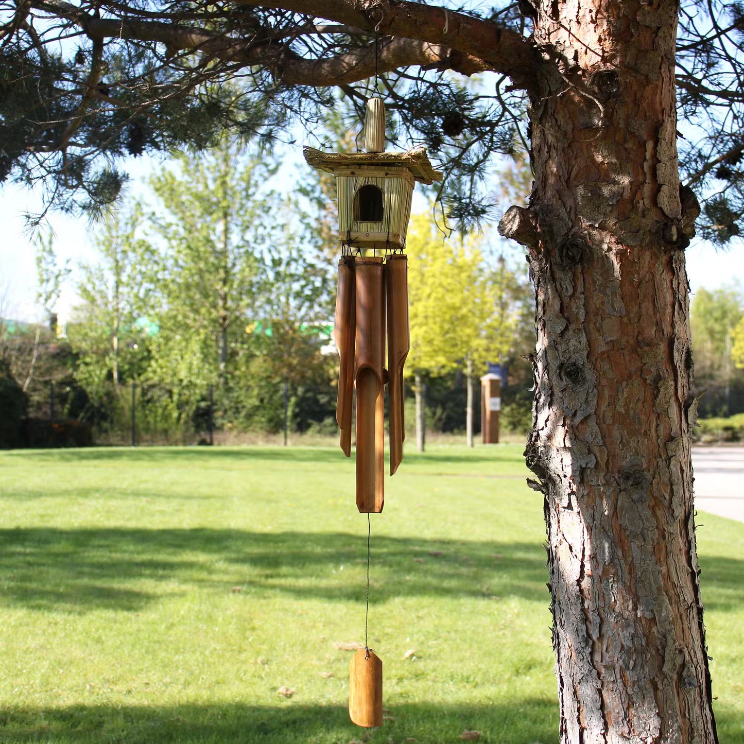 Melody in the Garden - Seagrass Bird House with Bamboo Chimes