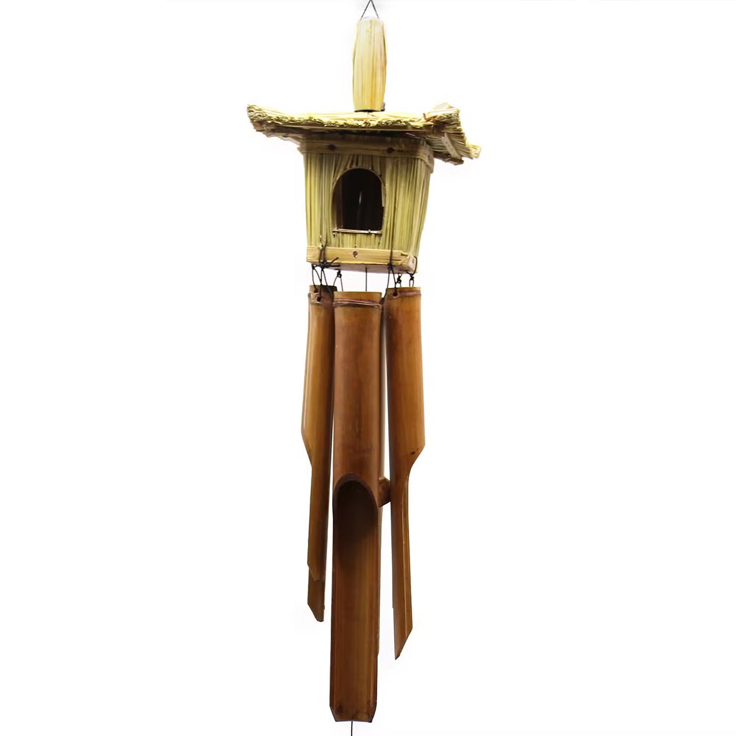 Melody in the Garden - Seagrass Bird House with Bamboo Chimes