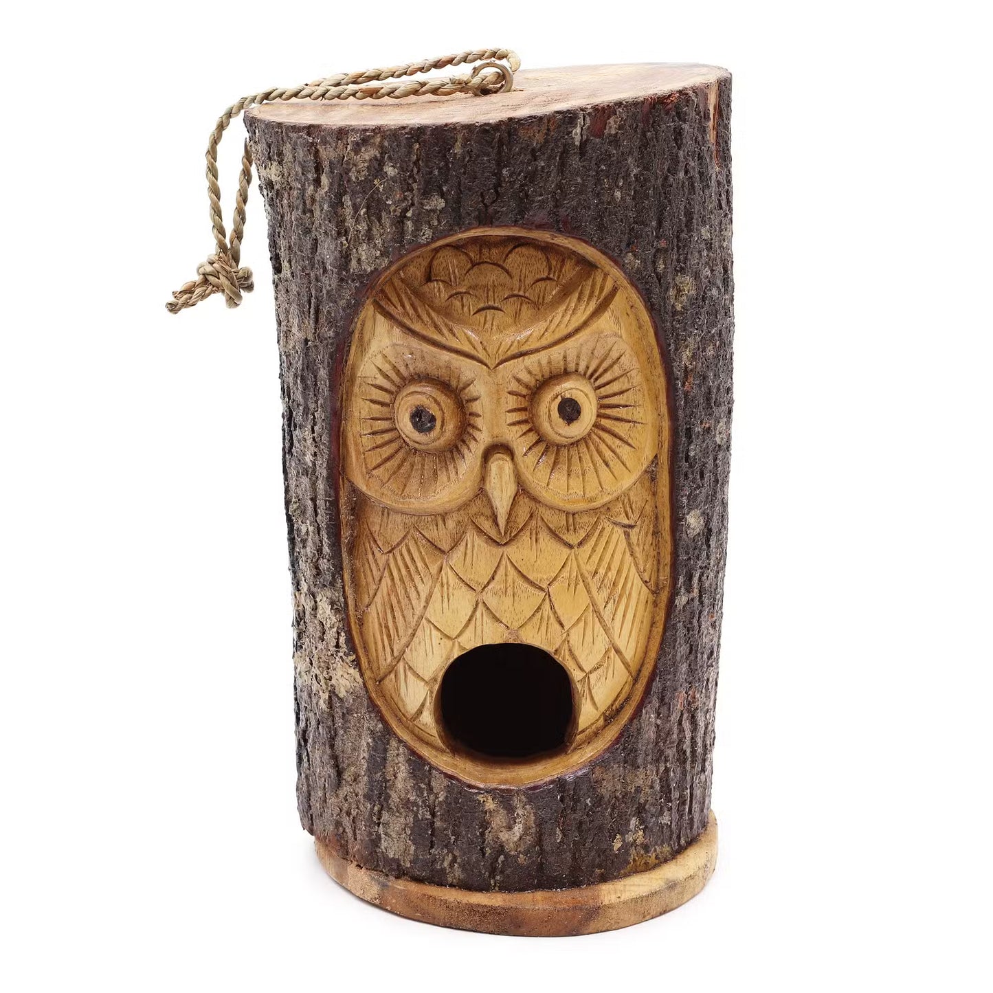 Wise Watcher - Owl Carved Tree Trunk Bird House