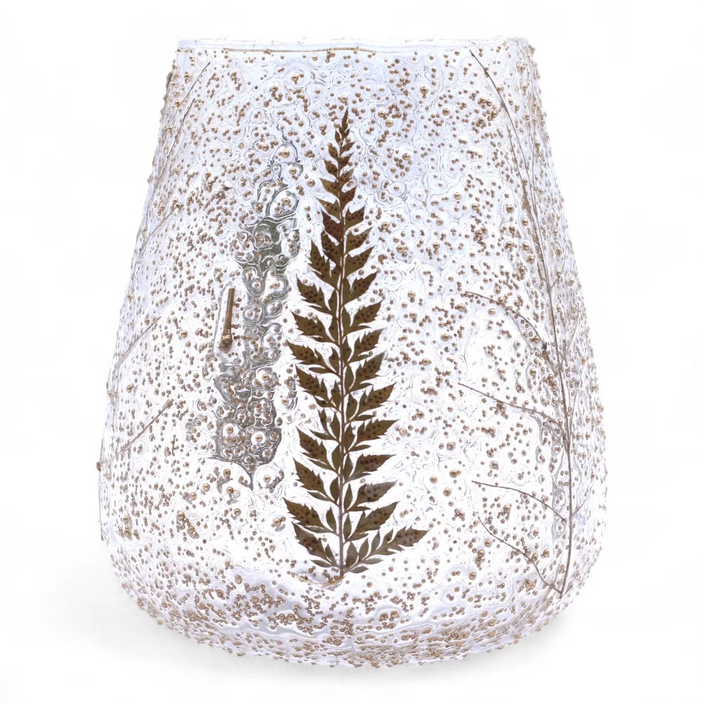 Natural Floral Glass – Recycled Glass Large Bowl Candle Holder with Real Ferns – Woodland Glow