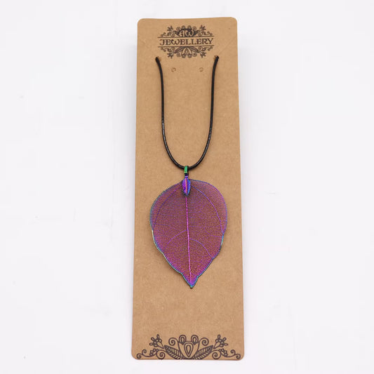 Aurora Electro-Plated Real Leaf Necklace – Multicoloured, Nature-Inspired Pendant