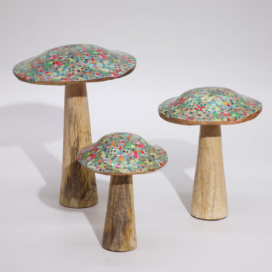 Wooden Enamelled Mushroom Decoration – Mediterranean Tile