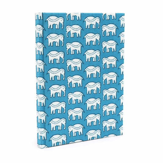 Handcrafted Cotton Bound Notebook – Teal Elephants