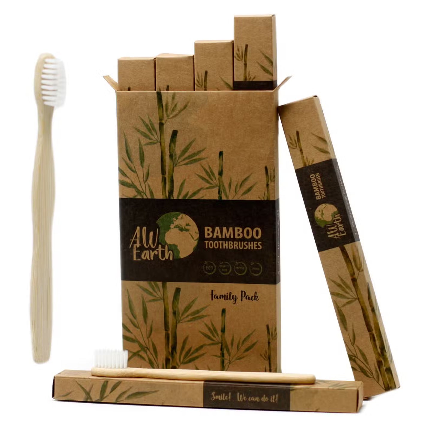 Eco White Bamboo Toothbrush Set – Family Pack