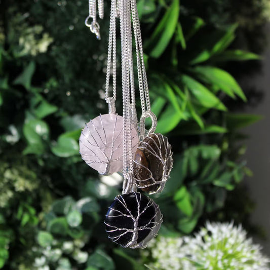 Tree of Life Necklace – Silver Plated Tiger Eye Gemstone Pendant - Handmade in India