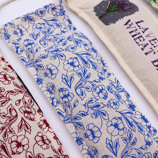 Natural Cotton Lavender Wheat Bag – Delicate Floral Print - Blue