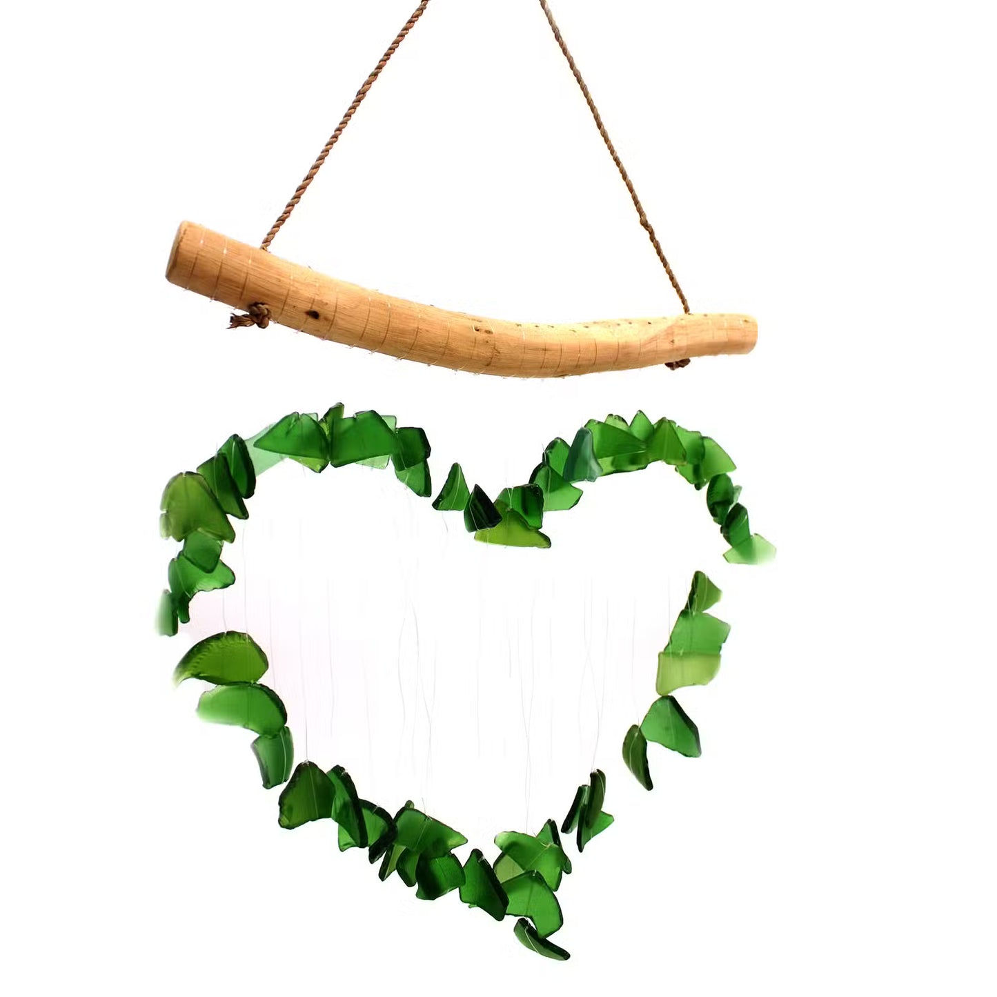 Emerald Love Chime – Recycled Glass & Driftwood Wind Chime
