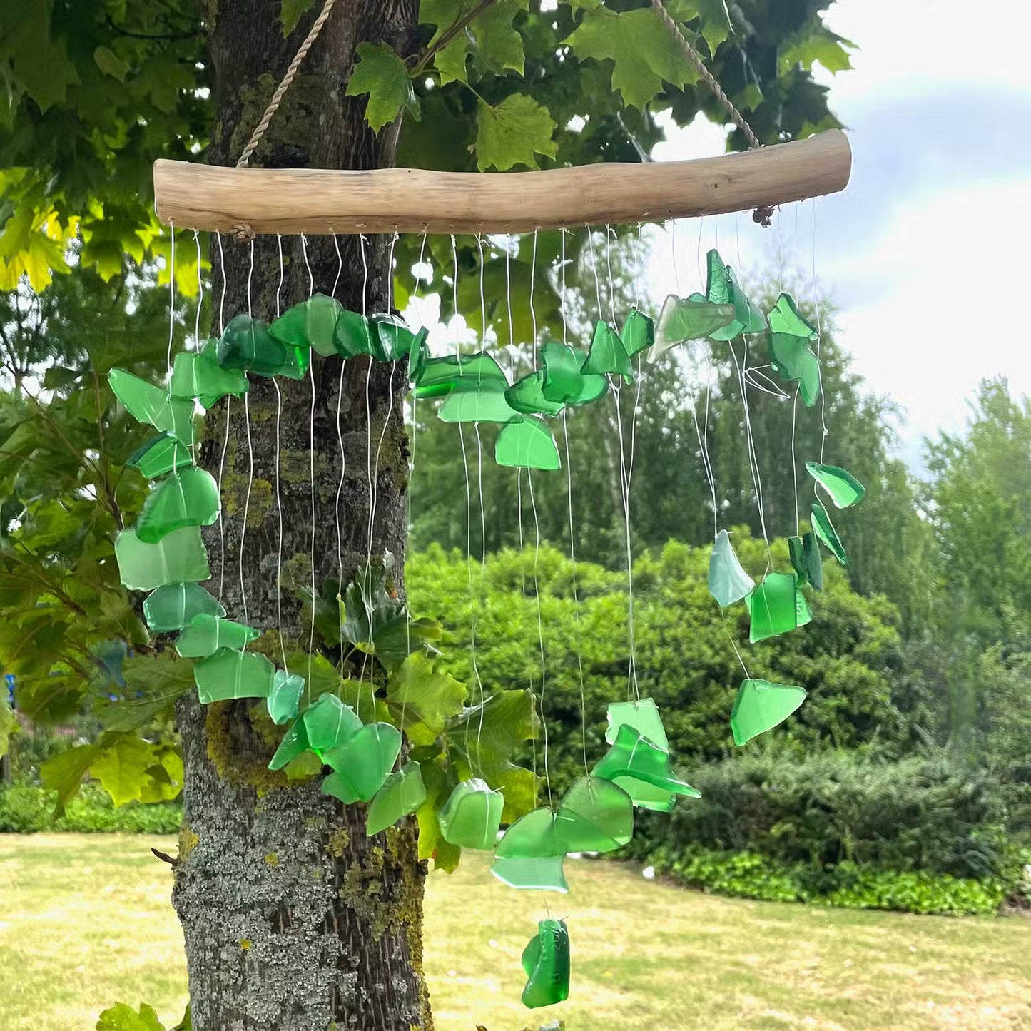 Emerald Love Chime – Recycled Glass & Driftwood Wind Chime