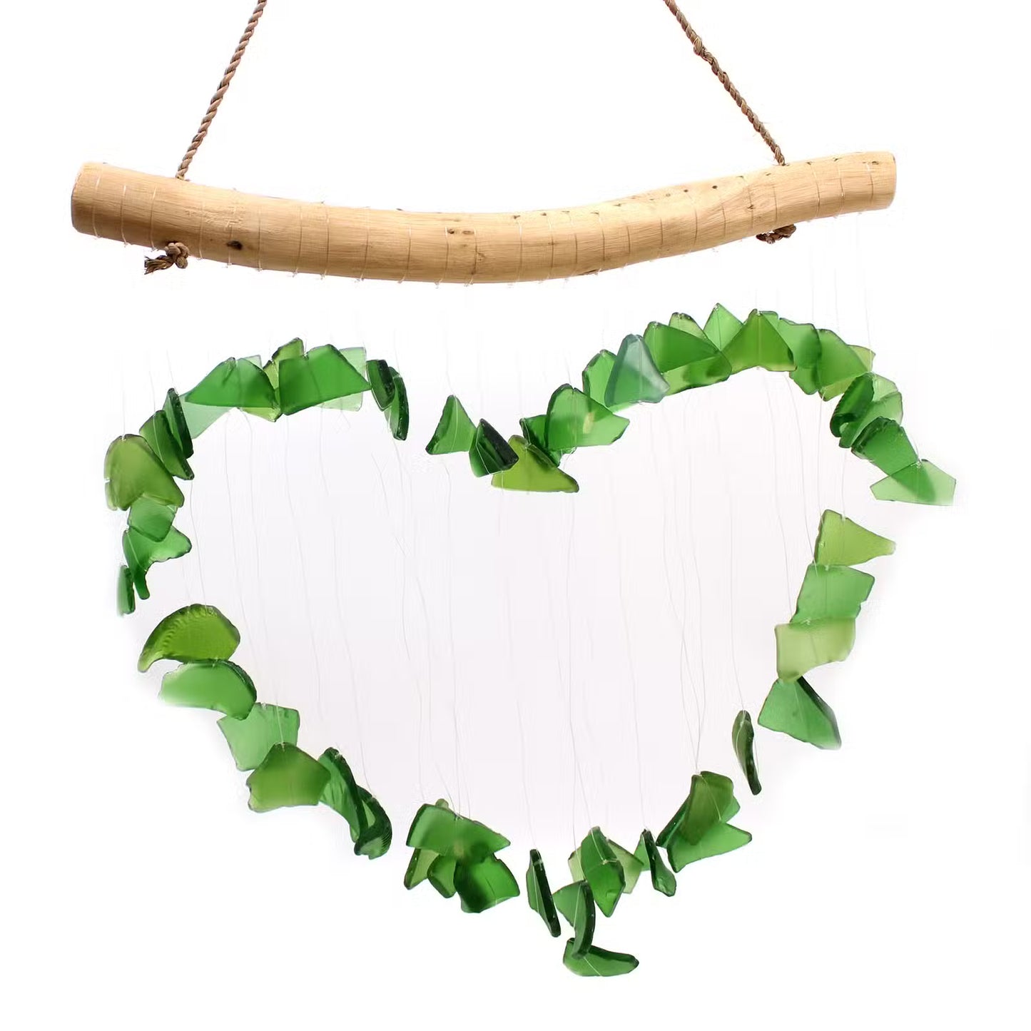 Emerald Love Chime – Recycled Glass & Driftwood Wind Chime