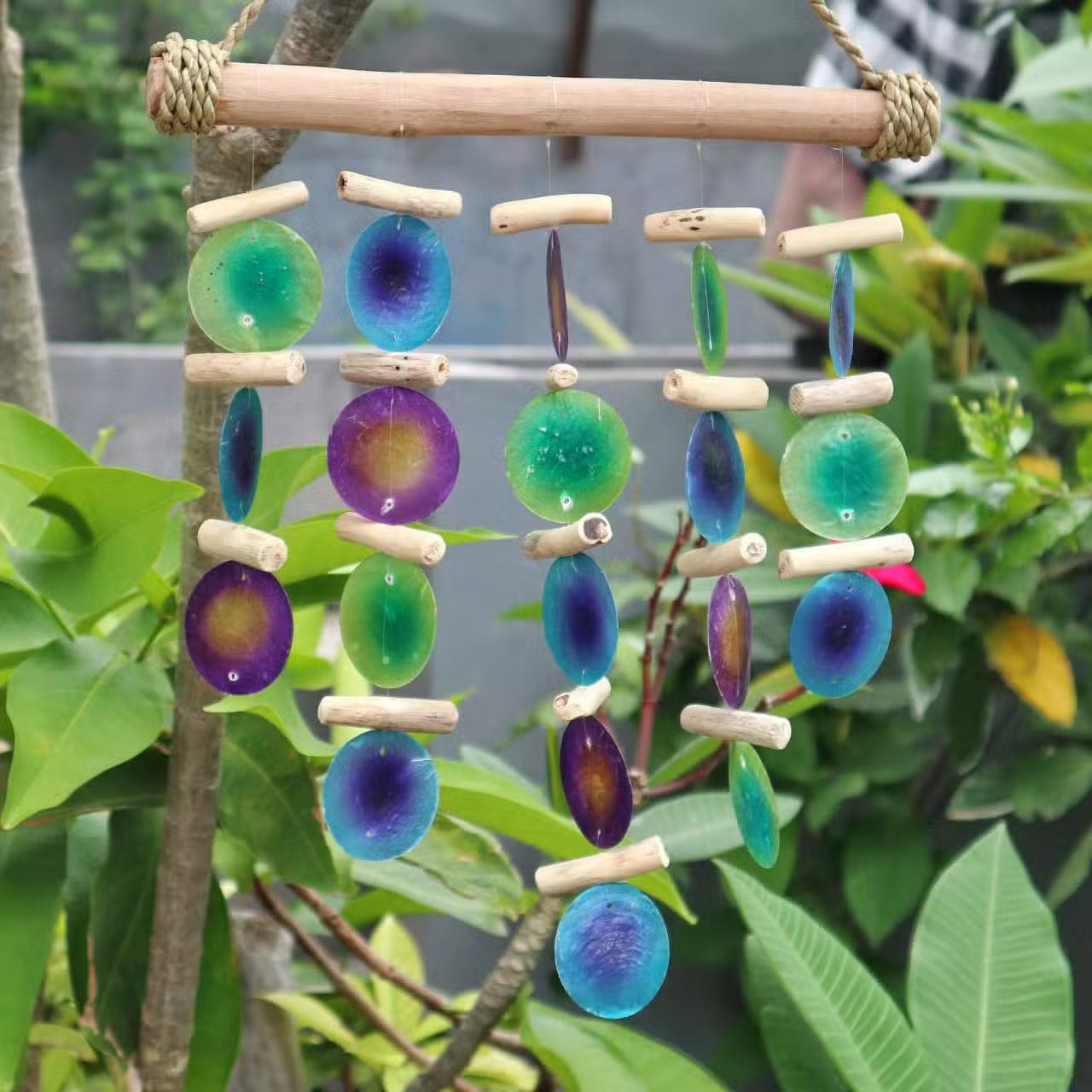 Emerald & Amethyst – Driftwood & Capiz Wind Chime
