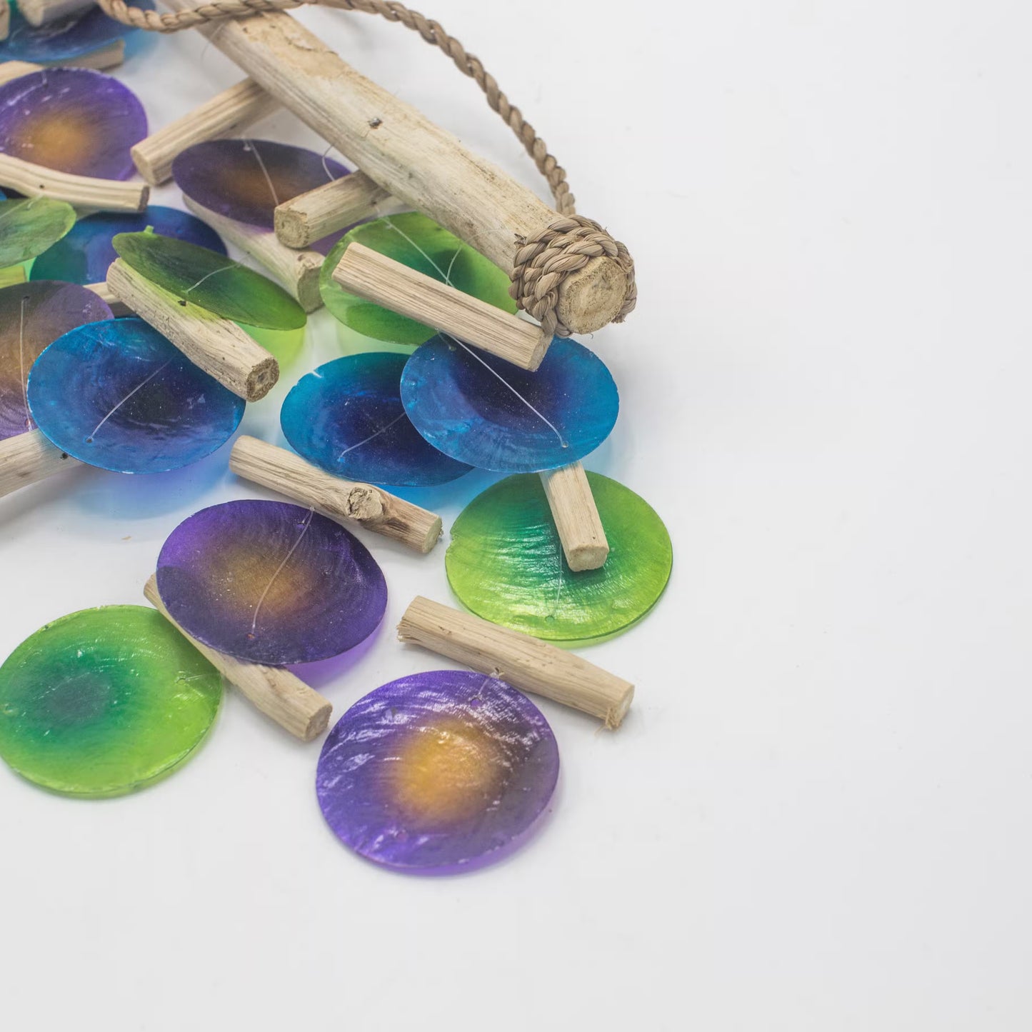 Emerald & Amethyst – Driftwood & Capiz Wind Chime